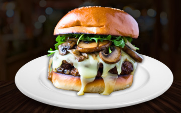 MUSHROOM SWISS BURGER — BURGERS